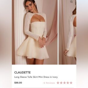 Oh Polly Long Sleeve Tulle Skirt Mini Dress in Ivory